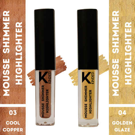 Buy KINDED Mousse Shimmer Highlighter Illuminator Liquid Multipurpose Chrome Metallic Bronzer Blush Eye Shadow for Face Makeup Shine Glow (Creamy Finish, Cool Copper & Golden Glaze Combo, 3 ml each) - Purplle