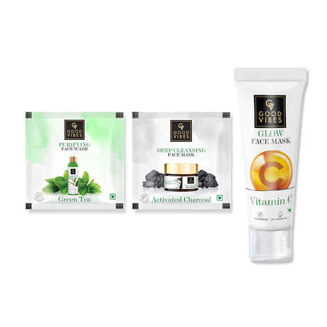 Buy Face Wash and Mask Combo | Good Vibes Green Tea Face Wash & Good Vibes Vit C Mask Combo of 3 - Purplle