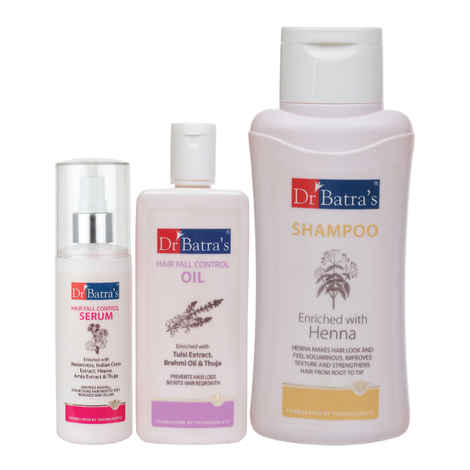 Buy Dr.Batra`s Hair Fall Control Serum-125 ml, Normal Shampoo - 500 ml and Hair Fall Control Oil- 200 ml          - Purplle