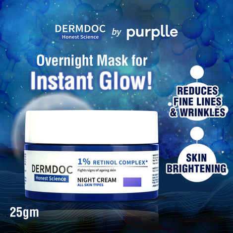 Buy DERMDOC by Purplle 1% Retinol Night Cream (25 gm) | Skin Brightening | Night Cream for Glowing Skin | Night Cream for Oily Skin | Night Cream for Dry Skin | Anti-Wrinkle Night Cream - Purplle