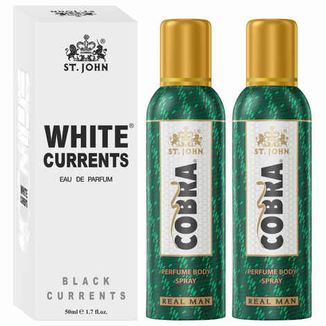 Buy St John Cobra Deodrant No Gas Real Man Pack of 2 100 ml each & White Current 50 ml Combo Perfume Body Spray - For Men & Women (250 ml, Pack of 2) - Purplle