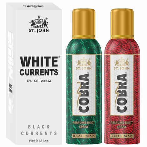 Buy St John Cobra No Gas Deodorant True Man, Real Man 100 ml each & White Current 50 ml Combo Perfume Body Spray - For Men & Women - Purplle