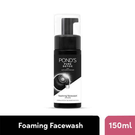 Buy Ponds Pure Detox Foaming Brush Facewash for Clear Glow, Gentle Exfoliation, Deep Clean, All Skin Types, 150 ml - Purplle