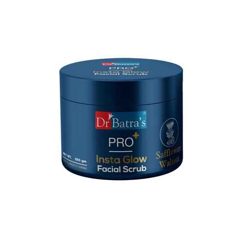 Buy Dr Batra's PRO+ Insta Glow Facial Scrub. Exfoliates Dead Skin Cells. Unclogs Skin Pores. Brightens Skin Tone Provides Even Complexion. Contains Echinacea Safflower Walnut Niacinamide Kaolin. 250 gm. - Purplle
