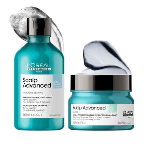 Buy L'Oreal Professionnel Scalp Advanced Anti-Dandruff Dermo-Clarifier Shampoo + Scalp Advanced Anti-Oiliness 2-In-1 Deep Purifier Clay (300 ml+250 gm) - Purplle