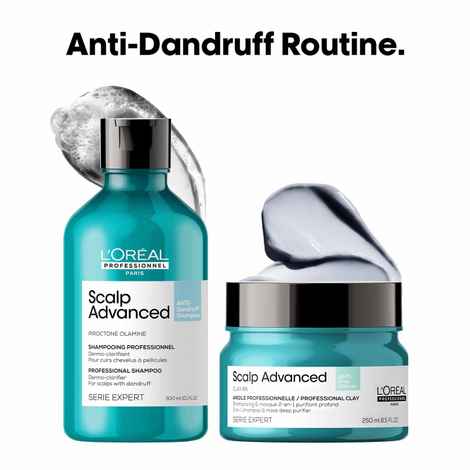 Buy L'Oreal Professionnel Scalp Advanced Anti-Dandruff Dermo-Clarifier Shampoo + Scalp Advanced Anti-Oiliness 2-In-1 Deep Purifier Clay (300 ml+250 gm) - Purplle