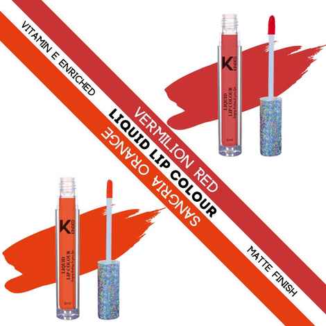 Buy KINDED Liquid Lip Colour Vitamin E Enriched No Transfer Waterproof Long Stay Lipsticks Lip Gloss Set for Girls Women (Combo Pack of 2, 6 ml each, Matte Finish, Shades Vermilion Red & Sangria Orange) - Purplle