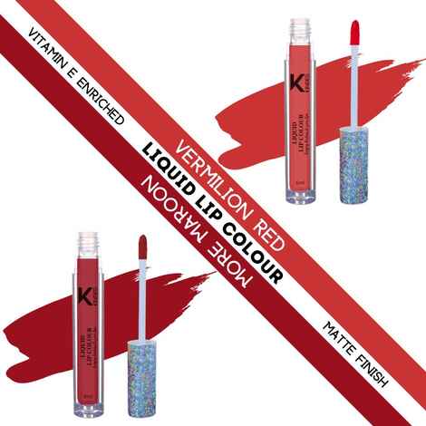 Buy KINDED Liquid Lip Colour Vitamin E Enriched No Transfer Waterproof Long Stay Lipsticks Lip Gloss Set for Girls Women (Combo Pack of 2, 6 ml each, Matte Finish, Shades Vermilion Red & More Maroon) - Purplle