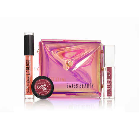 Buy Swiss Beauty Matte Shimmer Shine Makeup Kit |Plump Up Wet Gloss -Berrylicious|Plump & Shine Lip Gloss -Nude|Lip & Cheek Tint -Berrylicious With Pouch | Set of 4 - Purplle