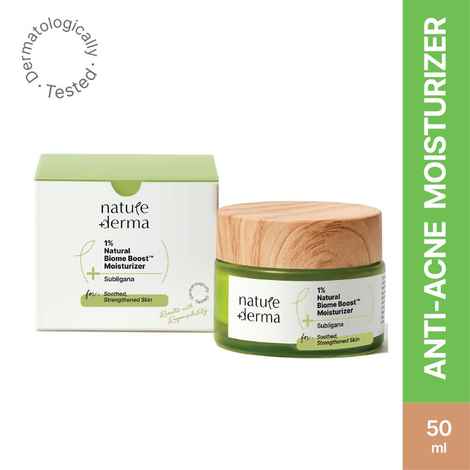 Buy Nature Derma 1% Natural Biome-Boost™ Moisturizer with Subligana to Reduce Acne and Blemishes| For Soothed, Strengthened Skin | 50ml - Dermatologically Tested - Purplle