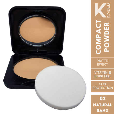 KINDED Compact Powder with SPF for Face Makeup Absolute Mattifying Oil Control Long Lasting Waterproof Weightless Dry Oily All Skin (9 gm, Matte Finish, Medium Wheatish Skin Tone, Natural Sand 02)