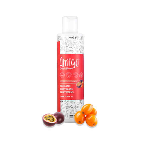 Buy Amigo 2 IN 1 Face & Body wash for Kids, Paraben & Sulfate Free, Cleanses & Hydrates Skin - Passion Fruit & Sea Buckthorn extract (200 ml) - Purplle