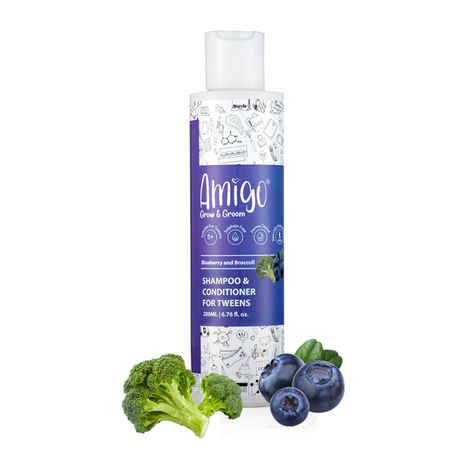 Buy Amigo 2 IN 1 Shampoo & Conditioner for Kids, Paraben & Sulfate Free, Gentle & Mild with Blueberry & Broccoli extracts (200 ml) - Purplle