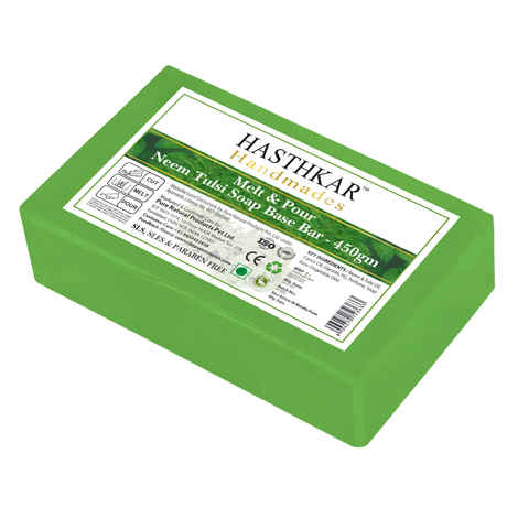 Hasthkar Handmades Soap Base Bar For Soap Making Neem Tulsi Melt & Pour Clear Transparent Glycerine Soap base | SLS & SLES Paraben Free | 450Gm