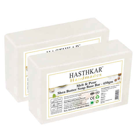 Hasthkar Handmades Soap Base Bar For Soap Making Shea Butter Melt & Pour Clear Transparent Glycerine Soap base | SLS & SLES Paraben Free | 450Gm Pack of 2