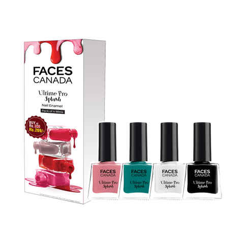 Buy FACES CANADA Ultime Pro Splash Mini Nail Enamel Value Pack of 4 | Black Beauty + White O White + Bahama Breeze + Ignite | 20 ml | Quick-Drying | High Shine | Chip-Resistant | Long Lasting - Purplle