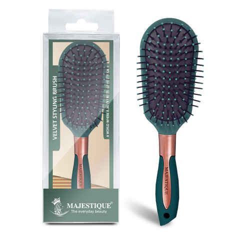 Buy Majestique Velvet Styling Hair Brush | Nylon Round-Tip Bristles Hair Comb | Mini Paddle Hair Brush | For Detangling, Separating, Shaping - Green 1 Pc - Purplle