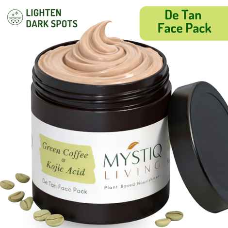Buy Mystiq Living Tan Removal Face Pack Green Coffee Blemish Clear Face Mask (100 GM) with Kojic Acid, Anti Pigmentation, Dark Spot Removal, De Tan, Skin Brightening & Glowing Skin For Women & Men - Purplle