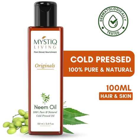 Buy Mystiq Living Neem Oil (100 ml) | Pure Neem Oil | Neem Oil for Hair | Neem Oil For Face | Neem Hair Oil | For Hair And Skin | Cold Pressed, 100% Pure And Natural - Purplle
