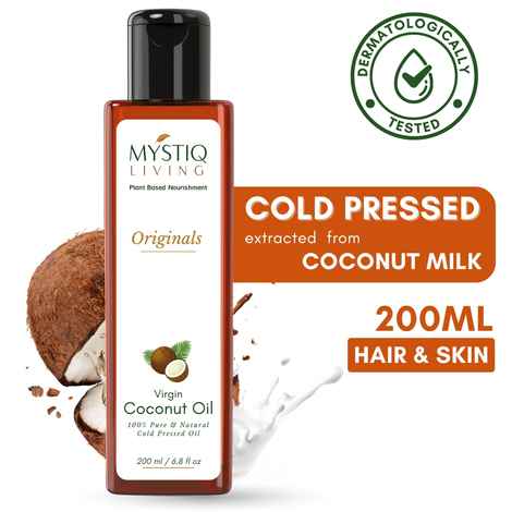 Mystiq Living Coconut Oil, Cold Pressed Extra Virgin Coconut Oil For Hair, Skin, Baby Massage & Body Massage, Hair Oil - 200 ml
