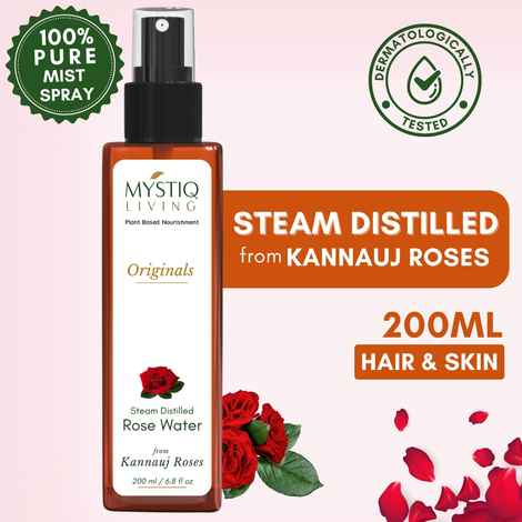 Mystiq Living Rose Water Toner Spray (200 ml) | Gulab Jal | 100% Pure Rose Water for Face | | Gulabari Rose Water | For Dry Skin | Rosewater | Natural Skin Toner | Pure & Natural Hydrosol For Skin, Hair & Face