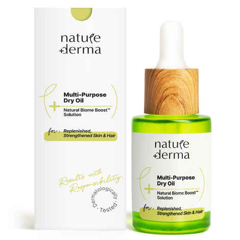 Buy Nature Derma Multi-Purpose Dry Oil with Natural Biome-Boosta„¢ Solution for Replenished, Strengthened Skin & Hair 30ml - Purplle