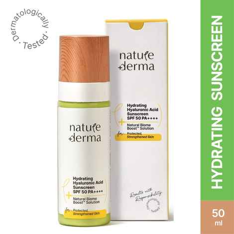 Buy Nature Derma Hydrating Hyaluronic Acid Sunscreen SPF 50 PA++++ with Natural Biome-Boosta„¢ Solution For Protected, Strengthened Skin 15ml - Purplle