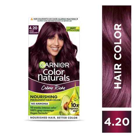 Buy Garnier, Hair Colouring Creme, Long-lasting Colour, Smoothness & Shine, Color Naturals, Shade: 4.20 Wine Burgundy, 70 ml + 60 gm - Purplle