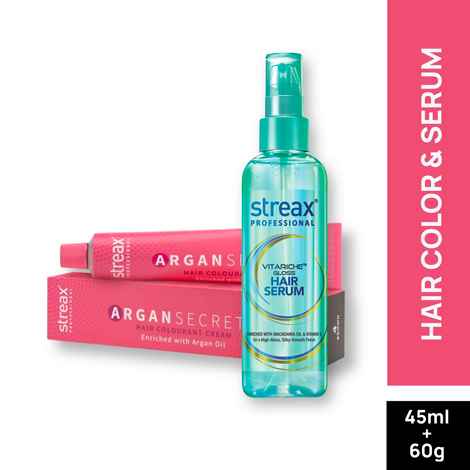 Buy Streax Professional Vitariche Gloss Hair Serum + Argan Secret Hair Colourant Cream - Brown 4 (45 ml + 60 g ) - Purplle