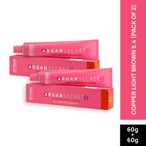 Buy Streax Professional Argan Secret Hair Colourant Cream - Copper Light Brown 5.4 (60 gm) (Pack of 2) - Purplle