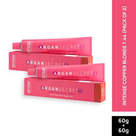 Buy Streax Professional Argan Secret Hair Colourant Cream - Intense Copper Blonde 7.44 (60 gm) (Pack of 2) - Purplle