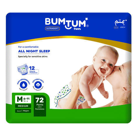 Bumtum Baby Diaper Pants with Leakage Protection -7 to 12 Kg (Medium, 72 Count, Pack of 1)