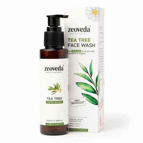 Buy ZEOVEDA Organic Tea Tree Face Wash for Glowing Skin | Reduces Acne | Pore Minimizer & Treats Oily Skin | Bright & Clear Skin - 100 ML - Purplle