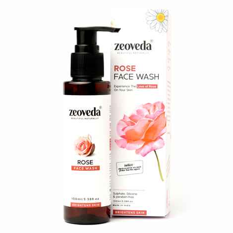 ZEOVEDA Organic Rose Facewash for Women and Men with Vitamin E & Rose Essential Oil | Moisturizing & Skin Brightening | Skin Revitalizing and Illuminating Facial Wash | SLS & Paraben Free, 100% Natural - 100 ml