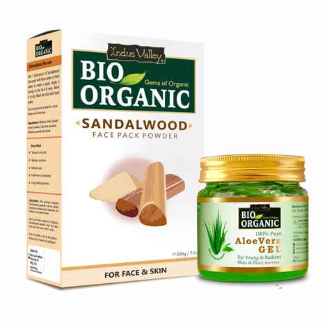 Buy Indus Valley Bio Organic Aloe vera Gel and Sandalwood Face Pack Powder combo for skin and face care (175ml +200g) - Purplle