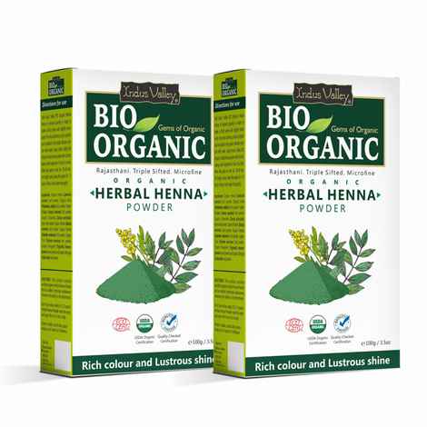Buy Indus Valley Bio Organic Herbal Henna Powder to Improves Hair Growth & Reduces Dandruff-Pack of 2 100gm+100gm - Purplle