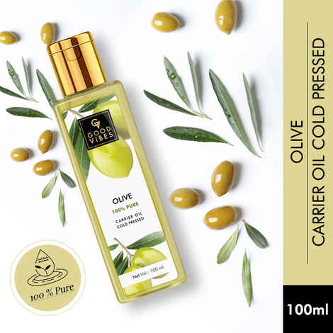 Buy Good Vibes Olive 100% Pure Cold Pressed Carrier Oil For Hair & Skin | Hair Repair, Anti-Ageing | No Parabens, No Animal Testing (100 ml) - Purplle