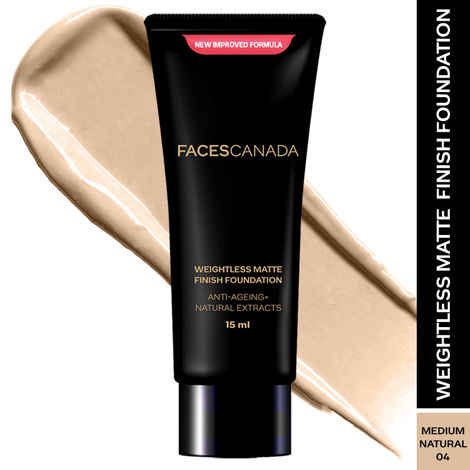 Buy FACES CANADA Weightless Matte Finish Foundation - Medium Natural, 15 ml | Lightweight Natural Finish | Anti-Ageing | Enriched With Olive Seed Oil, Grape Extract, Shea Butter - Purplle