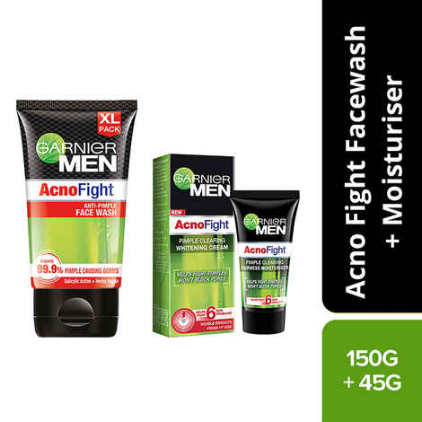 Buy Garnier Men Acno Fight Pimple Clearing Facewash, 150gm + Acno Fight Anti Pimple Moisturiser (Pack of 2) - Purplle