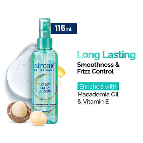 Streax Professional Vitariche Gloss Hair Serum For Women| With Vitamin E & Macadamia Oil | For All Hair Types| 115 ml