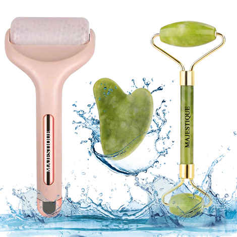 Buy Majestique Ice Roller with Jade Roller and Stone, Massager for Face and Neck Skin Care - Reduce Anti-Wrinkles - Color May Vary - Purplle