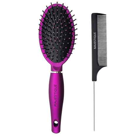 Buy Majestique Hair Straightener Brush with Tail Comb | Use as Blow Drying, Hair Separating, Styling, Straightening, Wet & Dry 2 Pcs - Purplle