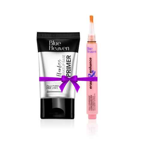 Buy Blue Heaven Flawless Make-up Base Primer + Blue Heaven Erase & Enhance Buildable Coverage Concealer Pen, Toffee speacial Combo of 2 - Purplle