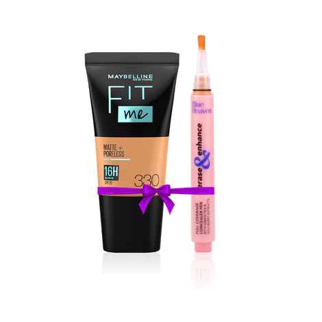 Buy Maybelline New York Fit Me Matte+Poreless Liquid Foundation Tube - Toffee 330 (18 ml) + Blue Heaven Erase & Enhance Buildable Coverage Concealer Pen, Caramel speacial combo - Purplle