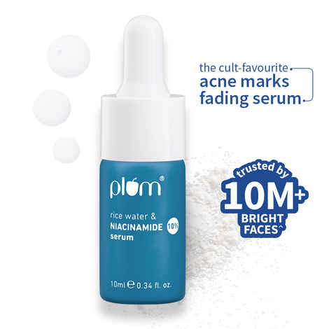 Plum 10% Niacinamide Face Serum | with Rice Water & Squalane| Brightens Skin | Clears Blemishes | Suits All Skin Types | Fragrance-Free | 10 ml