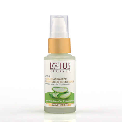Buy Lotus Herbals Active Aloe + Niacinamide Brightening Boost Serum|Enhances Radiance & Hydrates Skin|Praben Free| All Skin Types|30ml - Purplle