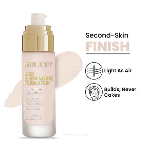 Buy Swiss Beauty High Performance Foundation | Water-Resistant | Medium to Buildable Coverage | Lightweight | Easy to Blend | With Vitamin C & Niacinamide|1 White-Ivory 55 gm - Purplle