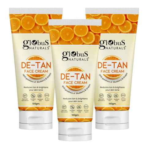 Buy Globus Naturals De Tan Face Cream, Enriched with Pineapple & Grapes, For All Skin Types, 100 gm Pack of 3 - Purplle