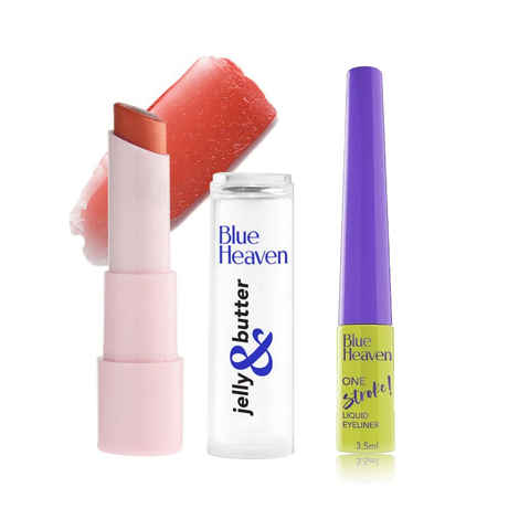 Buy Blue Heaven Everyday Essentials Eye & Lip Combo - Caramel Brown |Hydrating Tinted Lip Balm, Caramel Brown | Eyeliner, Black | Pack of 2 - Purplle