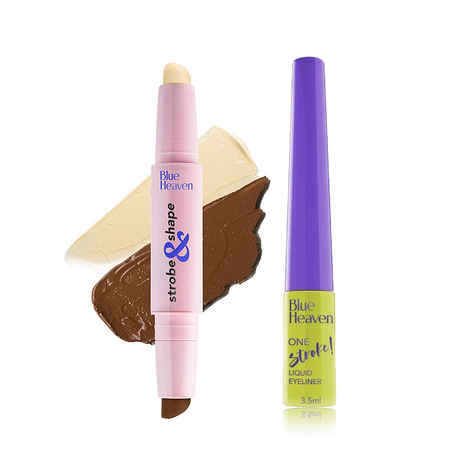 Blue Heaven Glam & Chic Eye & Face Combo- Magnificent Deep | Highlighter & Contour Duo Stick, Magnificent Deep | Eyeliner, Black | Pack of 2